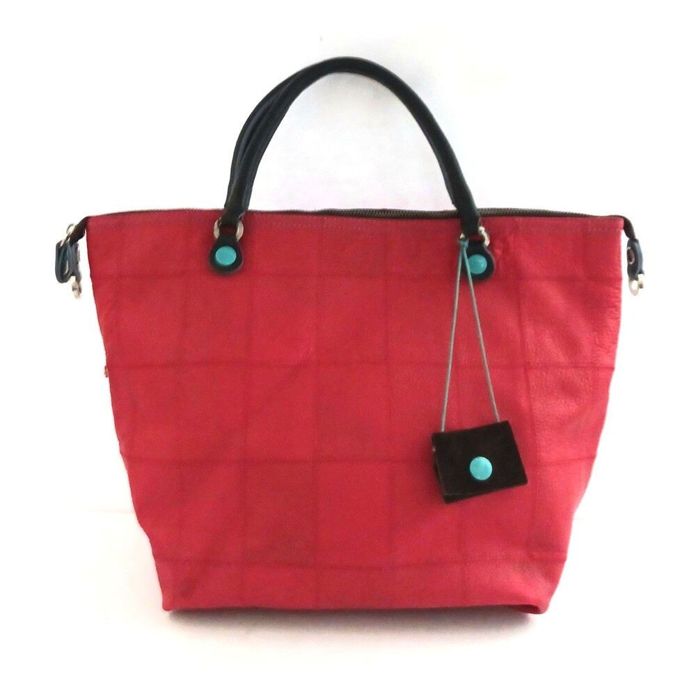 GABS Red Calf Leather Convertible Tote Bag / Boston Bag Italy Aqua Lining Snaps